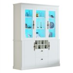 Vitrine - argentier blanc 130x375x1705cm verre led 2 tiroirs + 4 portes 8 casiers � vin meuble salon ...