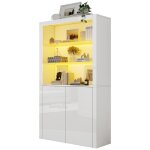 Vitrine - argentier blanc brillant 100x35x170cm buffet canap� led �tag�res verre tremp� armoire haute ...