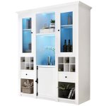 Vitrine argentier blanche meuble salon pied �clairage led 7 couleurs rangement 143 x 45. 5 x 170 cm
