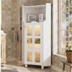 Vitrine - argentier dangle blanc laqu� (63. 5�124cm) meuble led avec commande application salon / biblioth�que ...