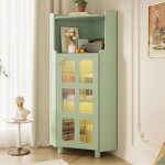 Vitrine - argentier dangle vert laqu� 63. 5�124cm avec �clairage led et commande appli pour salon / salle ...