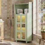 Vitrine - argentier dangle vert laqu� (63. 5�124cm) meuble led avec commande application salon / biblioth�que ...