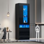 Vitrine argentier led noire 50x40x180cm ? autoportante meuble de rangement led buffet mural id�al pour ...