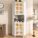 Vitrine - argentier meuble dangle blanc laqu� 63. 5x157. 5cm avec led - commode biblioth�que multifonction ...