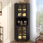Vitrine - argentier meuble dangle laqu� noir led - commode biblioth�que multifonction mdf 635x1575 cm ...
