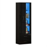 Vitrine - argentier noire 595x35x182cm lumineuse led 2 portes transparentes sur pied meuble buffet pour ...