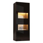 Vitrine - argentier noire laqu�e �clairage led 1 �tag�re en verre autoportante meuble de rangement armoire ...