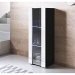 Vitrine armoire 1 porte led 40 x 128 x 29cm noir et blanc finition brillante 3 compartiments rangement ... Vitrine armoire 1 porte led 40 x 128 x 29cm noir et blanc finition brillante 3 compartiments rangement ...
