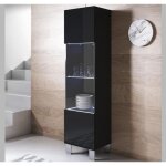 Vitrine armoire led luke v6 40x29x177 cm ? noir brillant 1 porte 4 compartiments pieds aluminium