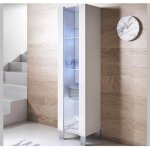 Vitrine armoire led 40 x 177 x 29cm blanc finition brillante pieds alu rangement 1 porte 4 compartiments ...