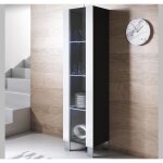 Vitrine armoire led 40 x 177 x 29cm noir et blanc finition brillante pieds alu rangement 1 porte 4 compartimen ...