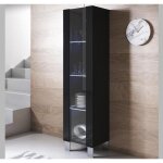 Vitrine armoire led 40 x 177 x 29cm noir finition brillante pieds alu rangement 1 porte 4 compartiments ...