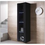Vitrine armoire led 40 x 165 x 29cm noir finition brillante rangement 1 porte 4 compartiments luke v5 ... Vitrine armoire led 40 x 165 x 29cm noir finition brillante rangement 1 porte 4 compartiments luke v5 ...