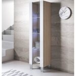 Vitrine armoire led 40 x 177 x 29cm sonoma et blanc finition brillante pieds alu 1 porte 4 compartiments ...