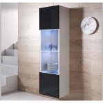 Vitrine armoire led 40 x 165 x 29cm blanc et noir finition brillante rangement 1 porte 4 compartiments ... Vitrine armoire led 40 x 165 x 29cm blanc et noir finition brillante rangement 1 porte 4 compartiments ...