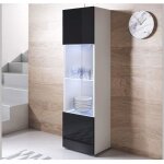 Vitrine armoire led 40 x 167 x 29cm blanc et noir finition brillante rangement 1 porte 4 compartiments ... Vitrine armoire led 40 x 167 x 29cm blanc et noir finition brillante rangement 1 porte 4 compartiments ...