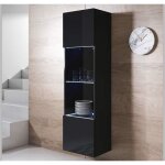 Vitrine armoire led 40 x 165 x 29cm noir finition brillante rangement 1 porte 4 compartiments luke v6 ... Vitrine armoire led 40 x 165 x 29cm noir finition brillante rangement 1 porte 4 compartiments luke v6 ...