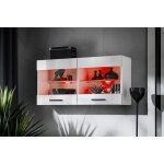 Vitrine murale komodee savona - led rvb - blanc brillant et blanc - facades brillant - 100 x 50 x 30 ...