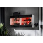 Vitrine murale komodee savona - led rvb - noir brillant et blanc - facades brillant - 100 x 50 x 30 cm ...