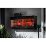 Vitrine murale komodee savona - led rvb - noir brillant et noir - facades brillant - 100 x 50 x 30 cm ...