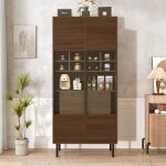 Vitrine armoire en verre et bois noix pour salon et salle a manger - avec 2 porte de rangement - 7550 ...