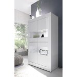 Vitrine - basico - 4 portes - blanc laqu brillant - 101 x 42 x 161 cm