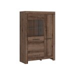 Vitrine biblioth�que � 2 portes avec �clairage led coloris ch�ne marron fonc� - longueur 1005 x profondeur ...