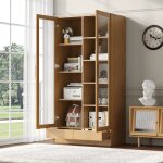Vitrine biblioth�que - armoire bureau avec portes vitr�es et tiroirs push - to - open mdf et verre - ...