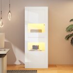 Vitrine blanche laqu�e avec led 1 �tag�re en verre 61x42x162 cm vitrine autoportante armoire haute meuble ...