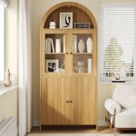 Vitrine en bois naturel 78 x 40 x 176 cm avec portes vitr�es buffet haut vaisselier style scandinave ...