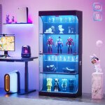 Vitrine pour collection en verre avec led usb c / a 4 portes push - to - open meuble vitrine noir pour ...
