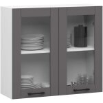 Vitrine de cuisine akord oliwia w80 h720 blanche 80 cm 2 portes fa�ade gris graphite 2 �tag�res 80x305x72 ...