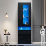 Vitrine avec �clairage led armoire de rangement avec 2 portes et 5 �tag�res meuble de salon buffet pour ...