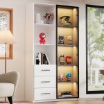 Vitrine avec �clairage led - modernluxe - 80x40x160 cm - 1 porte en verre tremp� - 3 tiroirs - 3 �tag�res ...