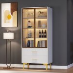 Vitrine �l�gante en verre avec deux portes - 70 * 35 * 150cm - portes en verre pieds dor�s �tag�res mobiles ...