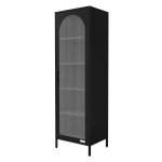 Vitrine �troite ml - design noire 45x145x35 cm en acier avec porte unique et compartiments r�glables
