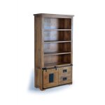 Vitrine - giner y colomer - bois de manguier - industriel - porte coulissante - 2 tiroirs