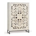 Vitrine - giner y colomer - bois de manguier - sculpt�e � la main - pieds en fer noir
