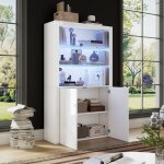 Vitrine haute 100x35x170 cm avec led �tag�res en verre tremp� portes rangement double mdf blanc