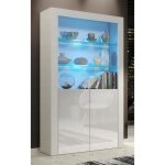 Vitrine jive 90 cm blanc laqu� avec leds