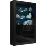 Vitrine 90 cm jive portes noir laquees avec leds