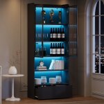 Vitrine led avec 1 tiroir et portes en verre armoire � meuble de rangement pour salon bureau biblioth�que ...