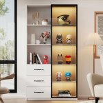Vitrine led - biblioth�que - 80 x 40 x 160 cm - porte en verre tremp� - 3 tiroirs 3 niches - meuble salon ...
