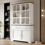 Vitrine led blanche 120x365x200 cm buffet haute avec 4 portes en verre 2 tiroirs et �clairage led