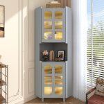 Vitrine led - meuble dangle 635 x 1575 cm ? 3 zones de rangement mdf laqu� gris led pilotable par appli ...