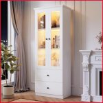 Vitrine led moderne blanc mat 165 cm - usb 16 couleurs 2 tiroirs verre ajustable