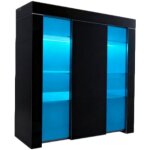 Vitrine led uv brillant verre salon rangement pr�sentation moderne �l�gant 94x35x83 cm noir