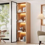 Vitrine avec lumi�re led 40�40�165 cm meuble haut minimaliste moderne avec porte vitr�e meuble de rangement ...