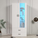 Vitrine lumineuse led - armoire de rangement - 16 couleurs - 2 tiroirs - style moderne - blanc Vitrine lumineuse led - armoire de rangement - 16 couleurs - 2 tiroirs - style moderne - blanc