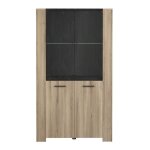 Vitrine meuble de rangement 4 portes couleur ch�ne / noir - largeur 998 x profondeur 433 x hauteur 1738 ...